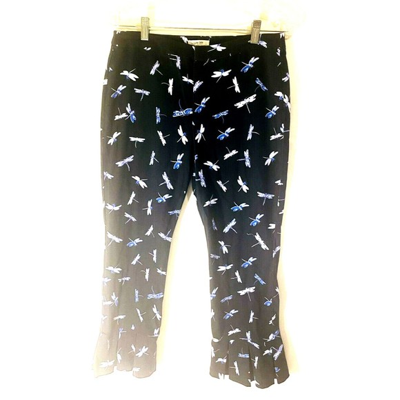 Tyler BOE Dragonfly Print Capri Pants Womens Sz 4 Blue White Pleated Flare Hem - Picture 10 of 12